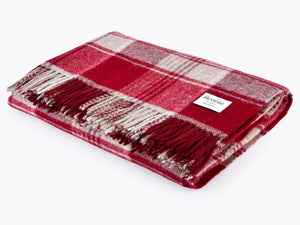 Cranbourne Check Pure New Wool Throw - Cranberry