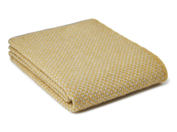 Tibetan Wool Blend Shawl Blanket - Mustard with Green & Red Reverse
