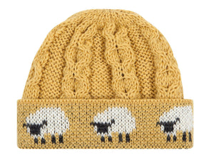 Knitted 100% British Wool Beanie Hat - Sunflower Yellow