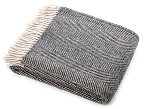 Herringbone Pure New Wool Throw - Charcoal/Silver