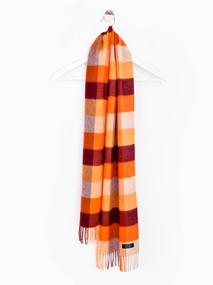 Block Check 100% Cashmere Scarf - Pumpkin