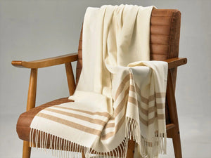 Classic Stripe Alpaca Blend Throw - Ecru