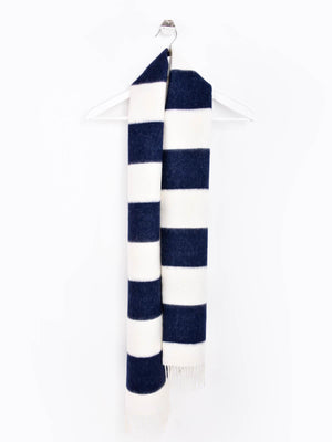 Stripe 100% Wool Scarf - Navy