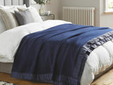 Traditional Merino Wool Bed Blanket with Satin Binding - Navy