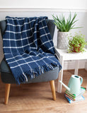 Windowpane Pure New Wool Throw - Navy