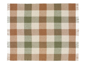 British Wool Block Check Throw - Terracotta/Green