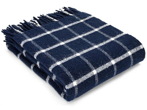 Windowpane Pure New Wool Throw - Navy