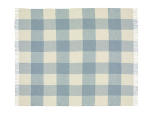 Pastel Block Check Merino Lambswool Throw - Aqua