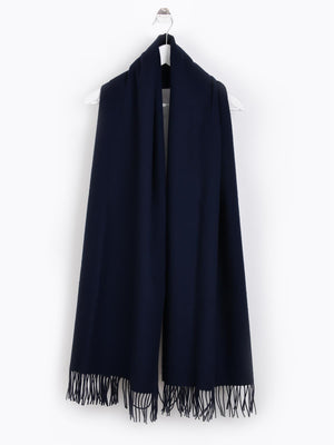 Large Lambswool Blanket Scarf - Navy