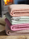 Herringbone Pure New Wool Throw - Pink & Silver