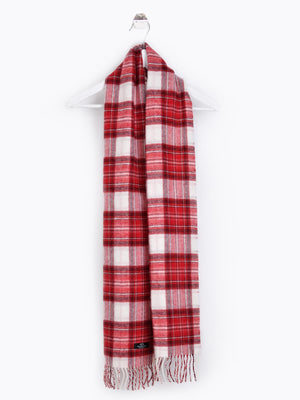 Checked Reversible 100% Wool Scarf - Red