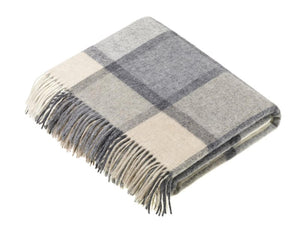 Block Windowpane Lambswool Throw - White/Grey