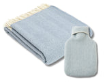 Herringbone Pure New Wool Throw & Hot Water Bottle - Duck Egg