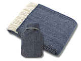 Herringbone Pure New Wool Throw & Hot Water Bottle - Navy