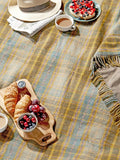 Cottage Check Waterproof Polo Picnic Blanket with Leather Straps - Mustard