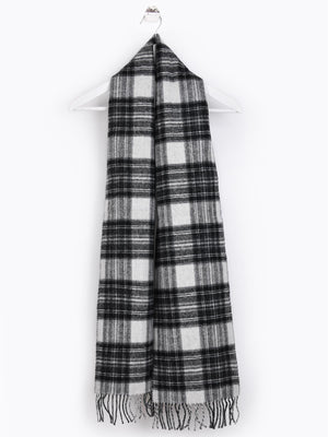 Checked Reversible 100% Wool Scarf - Grey