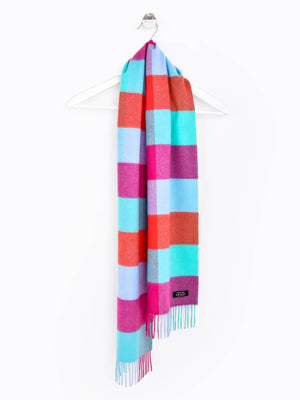 Block Check 100% Cashmere Scarf - Carnival