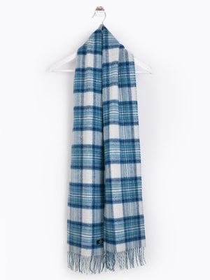 Checked Reversible 100% Wool Scarf - Turquoise