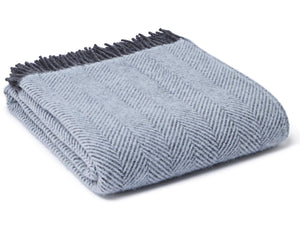 Herringbone Pure New Wool Throw - Powder Blue/Charcoal