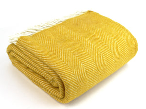 XL Herringbone Pure New Wool Throw - Yellow