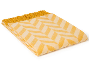 Lambswool Chunky Herringbone Throw - Yellow/Beige