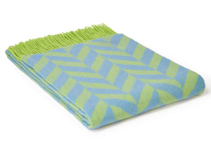 Lambswool Chunky Herringbone Throw - Zest/Blue