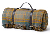 Cottage Check Waterproof Polo Picnic Blanket with Leather Straps - Mustard