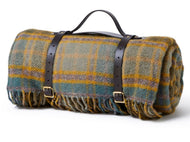 Cottage Check Waterproof Polo Picnic Blanket with Leather Straps - Mustard