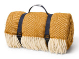 Herringbone Waterproof Polo Picnic Blanket -  Mustard