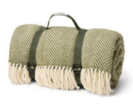 Herringbone Waterproof Polo Picnic Blanket - Olive