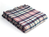 Cottage Check Pure New Wool Throw - Raspberry & Ink