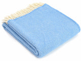Herringbone Pure New Wool Throw - Sea Blue