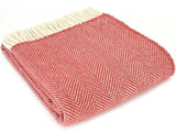 Herringbone Pure New Wool Throw - Cranberry