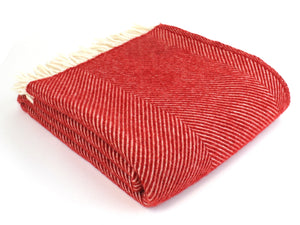 Wide Herringbone Pure New Wool Throw - Red