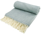 Herringbone Pure New Wool Throw - Duck Egg