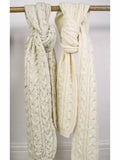 Knitted Aran British Wool Scarf - Cream