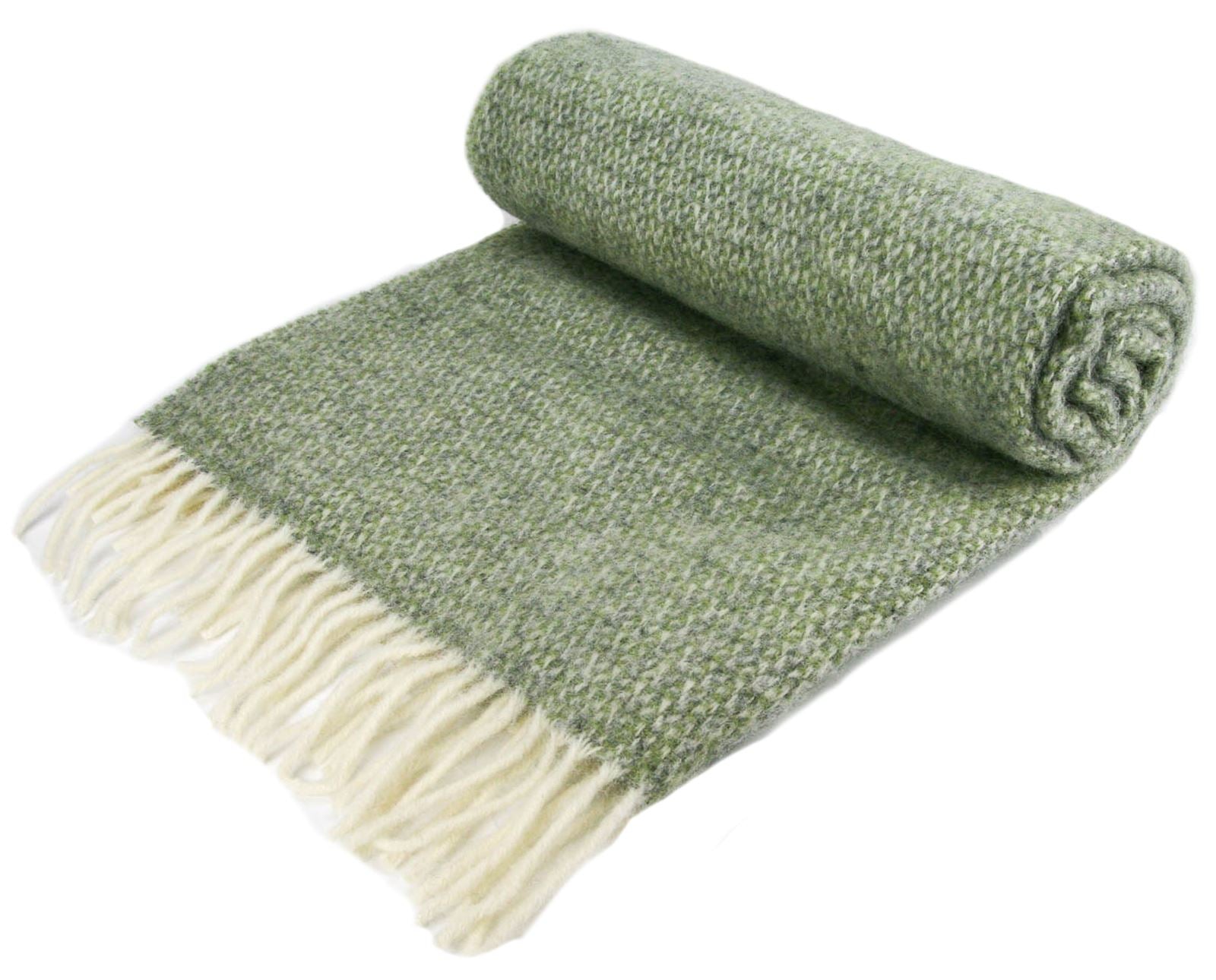 Green & Grey Pure Wool Throw main image 1
