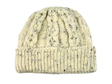 Knitted 100% British Wool Beanie Hat - Cream Nep