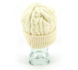 Knitted 100% British Wool Beanie Hat - Cream