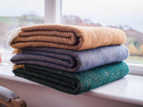 Herringbone Pure New Wool Throw - Navy/Mustard