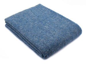 Beehive Blanket Stitch Edge Pure New Wool Throw - Ink Blue