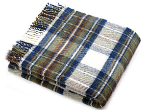 Tartan Pure New Wool Blanket - Muted Blue Stewart