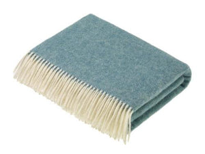 Herringbone Shetland Pure New Wool Throw - Turquoise Aqua