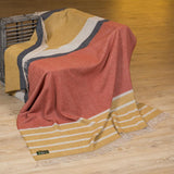 Stripe Merino Lambswool Throw - Mustard Orange & Charcoal