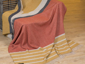 Stripe Merino Lambswool Throw - Mustard Orange & Charcoal