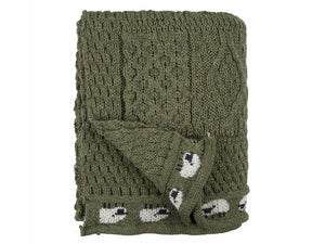 Knitted 100% British Wool Throw - Olive Green