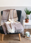 Block Check Pure New Wool Throw - Brown/Beige/Cream