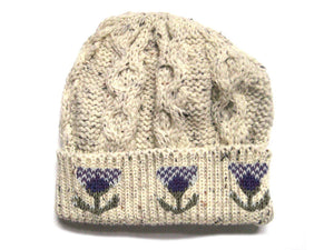 Knitted 100% British Wool Beanie Hat - Thistle Nep