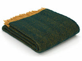 Herringbone Pure New Wool Throw - Emerald/Mustard