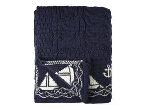 Knitted 100% British Wool Throw -  Nautical - Navy